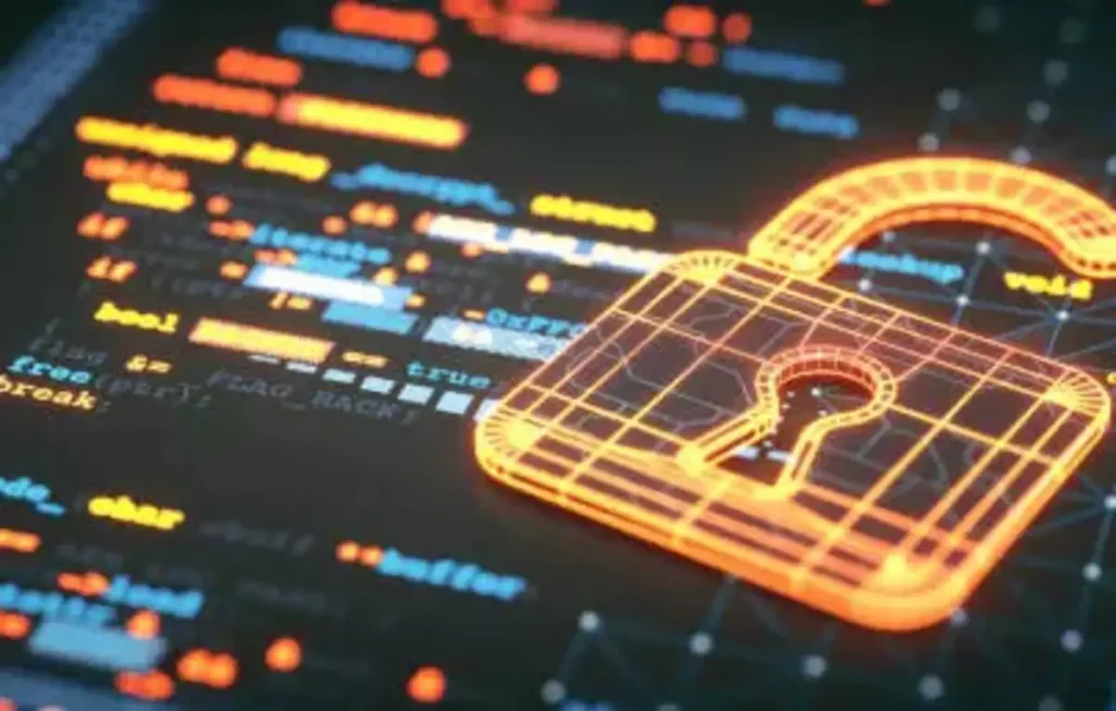 "Blockchain diagram showing health data privacy and patient data protection